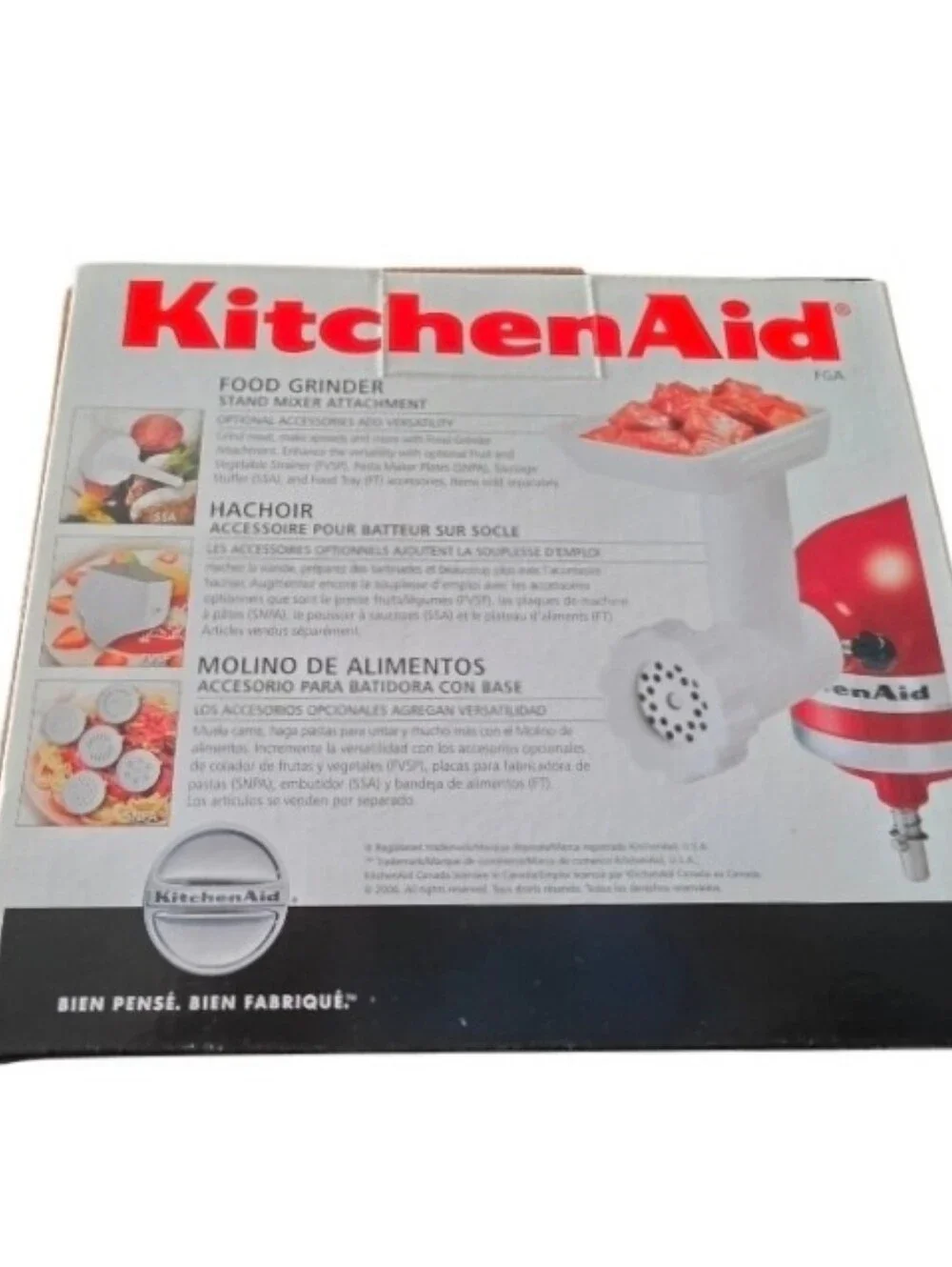 KitchenAid  Food Grinder Stand Mixer FGA Attachment NIB
